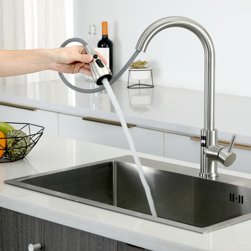 Intelligent Stainless Steel Faucet Kitchen Bathroom Faucet Pull Out Single Handle Faucet