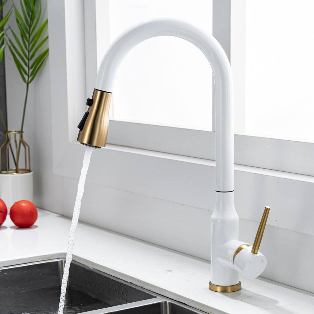 Kitchen Faucet Matte Black Gold Mixing Faucet Pull Out Deck Mount Bathroom Sink Faucet Hot & Cold Water