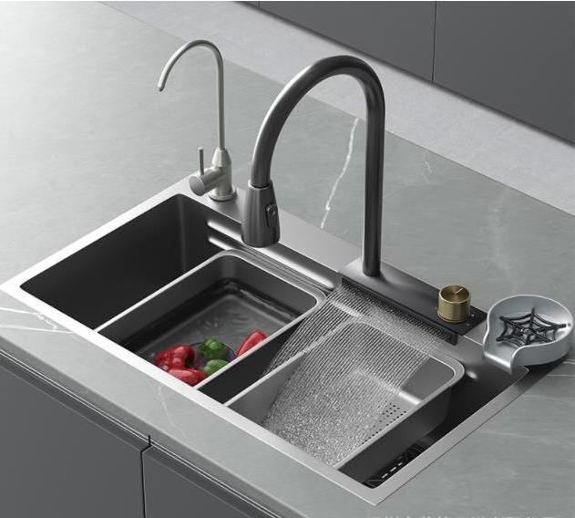 304 Stainless Steel New Waterfall Kitchen Bar Sink with Cup Washer Drop-in Or Undermount Installation