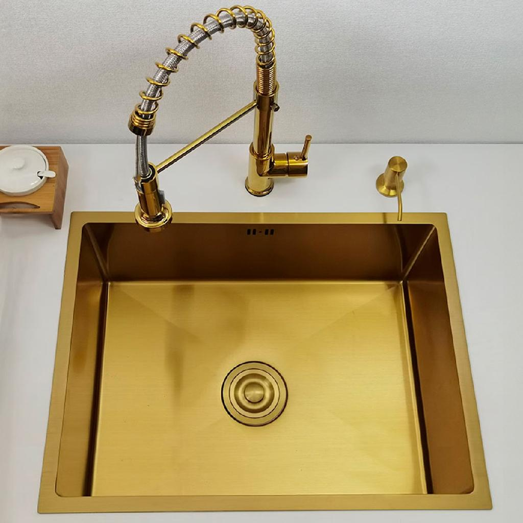 Gourmet Stainless Steel Sink Gold Nano Square Kitchen 50x45