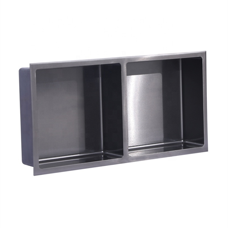 Bathroom Shower Wall Niche Stainless Steel Double Shelf Black Niche