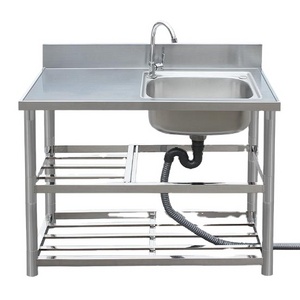 Large Size Sink Stainless Steel Freestanding Sink With Drainer Board For Commercial Kitchen