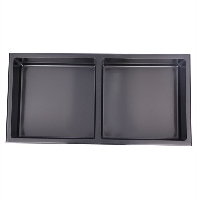 Black Rectangle Shower Niche Stainless Steel Double Shelf Insert Wall Niche