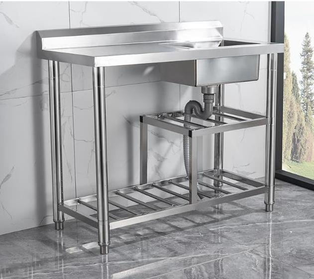 Large Size Sink Stainless Steel Freestanding Sink With Drainer Board For Commercial Kitchen