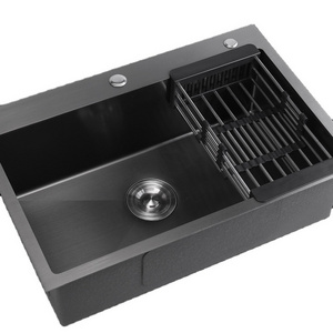 Black Stainless Steel Sink Large Single Wash Basin Under Counter Handmade Kitchen Sink