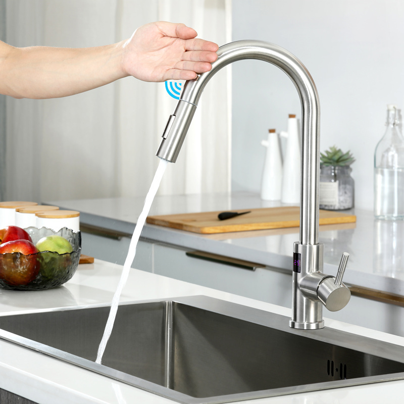 Smart Touchless Electric Faucet Stainless Steel Faucet Sense Temperature Kitchen Faucet