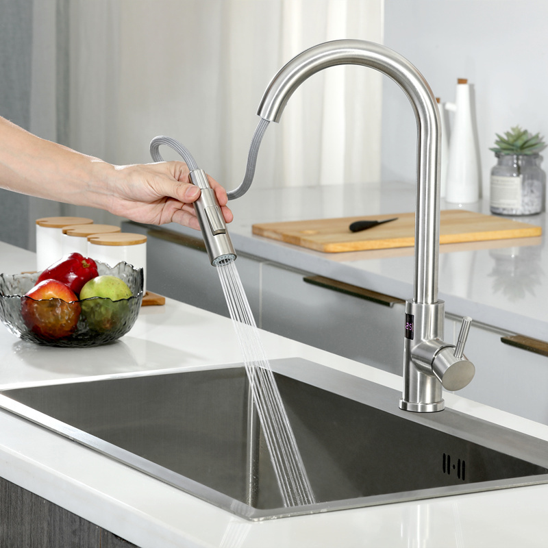 Smart Touchless Electric Faucet Stainless Steel Faucet Sense Temperature Kitchen Faucet