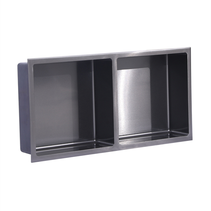 Black Rectangle Shower Niche Stainless Steel Double Shelf Insert Wall Niche