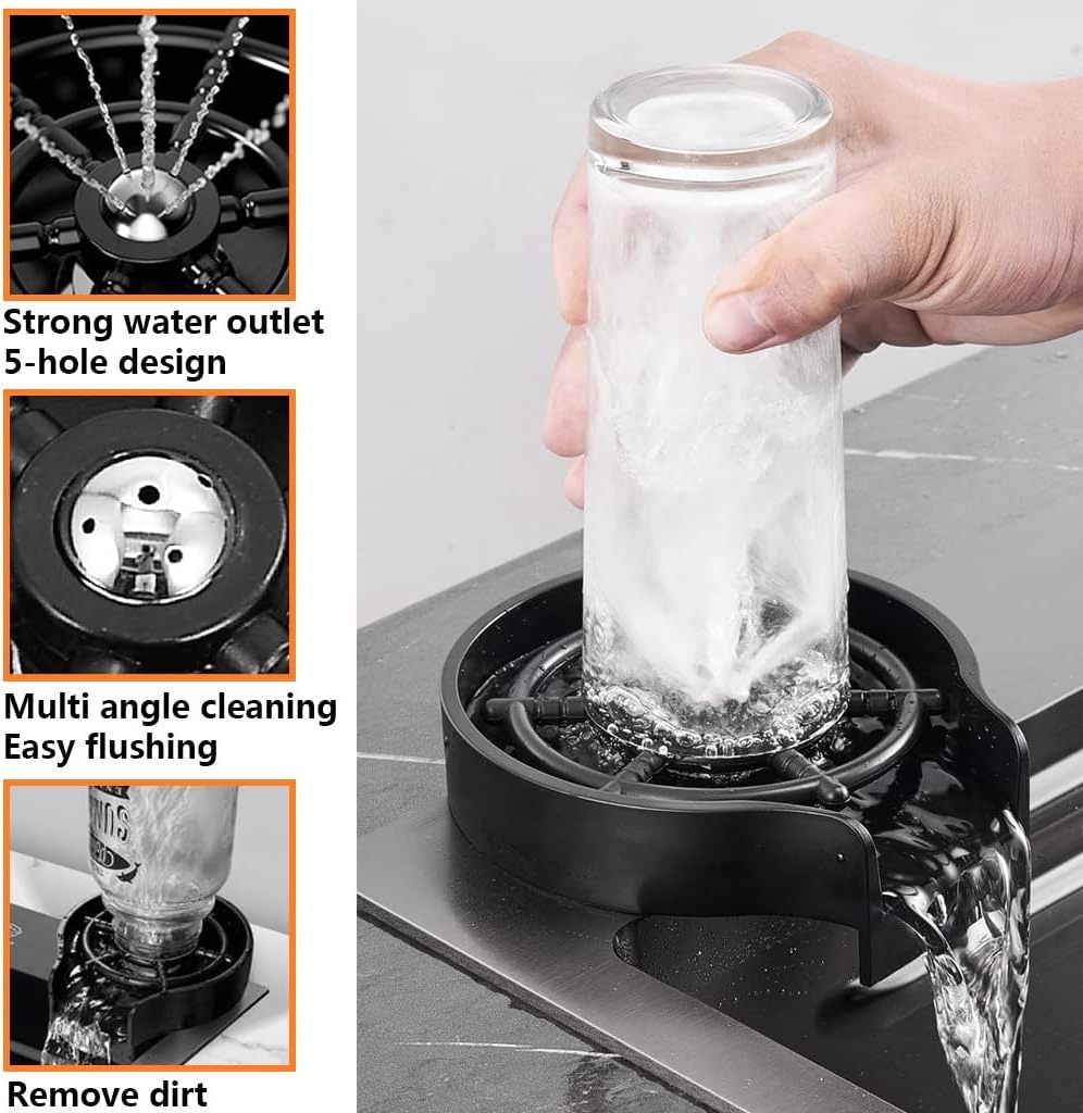 Kitchen stainless steel nano sink pull-out faucet pressurized water cup washer