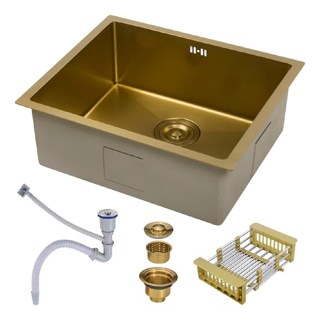 Gourmet Stainless Steel Sink Gold Nano Square Kitchen 50x45