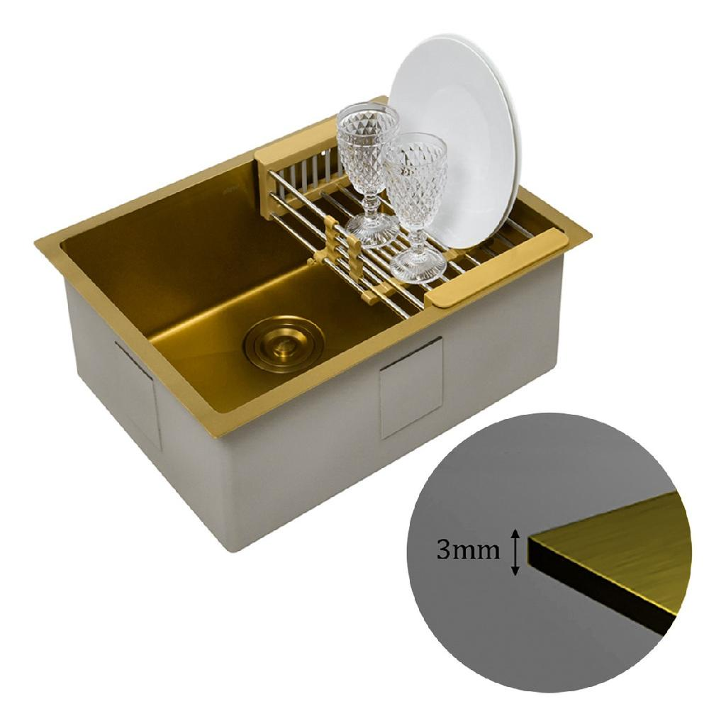 Gourmet Stainless Steel Sink Gold Nano Square Kitchen 50x45