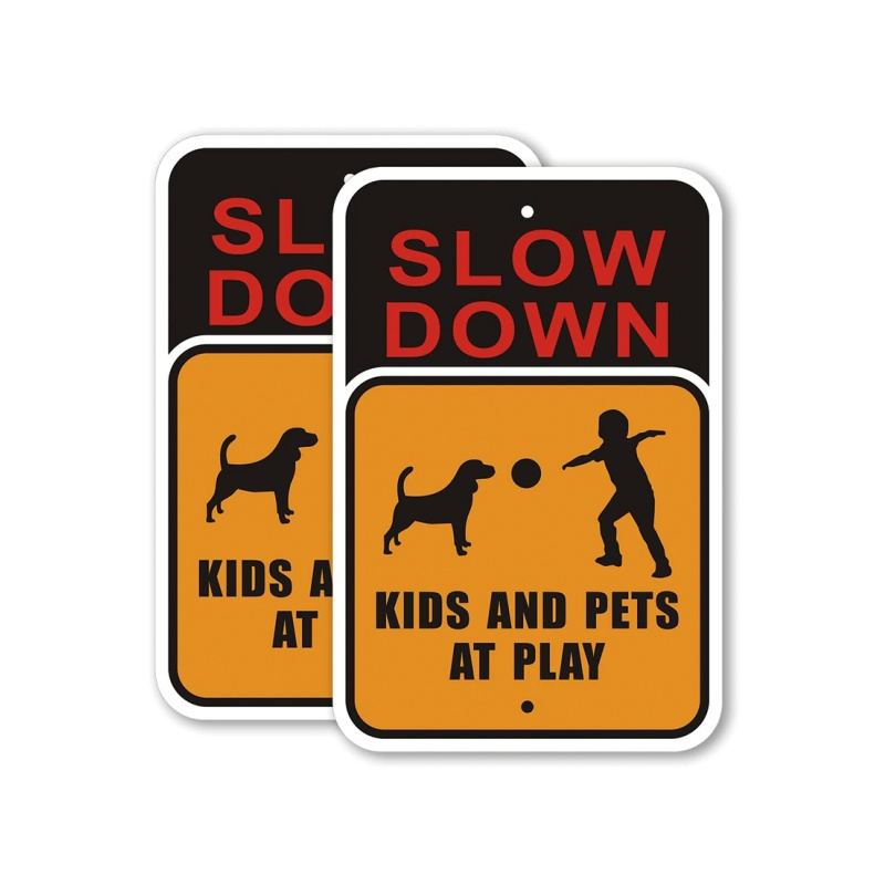 18*12 in Slow Down Children at Play Safety Signs for Street with Stakes, Caution Kids Playing Traffic Crossing Sign