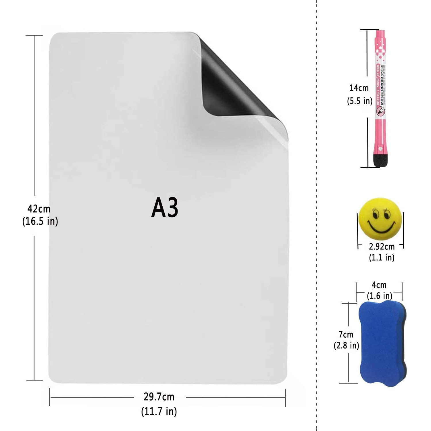 Magnetic Dry Erase Board Board Polyester Whiteboard Eraser DYMP-006 for Refrigerator Magic Whiteboard White Custom 17 X 12 Inch