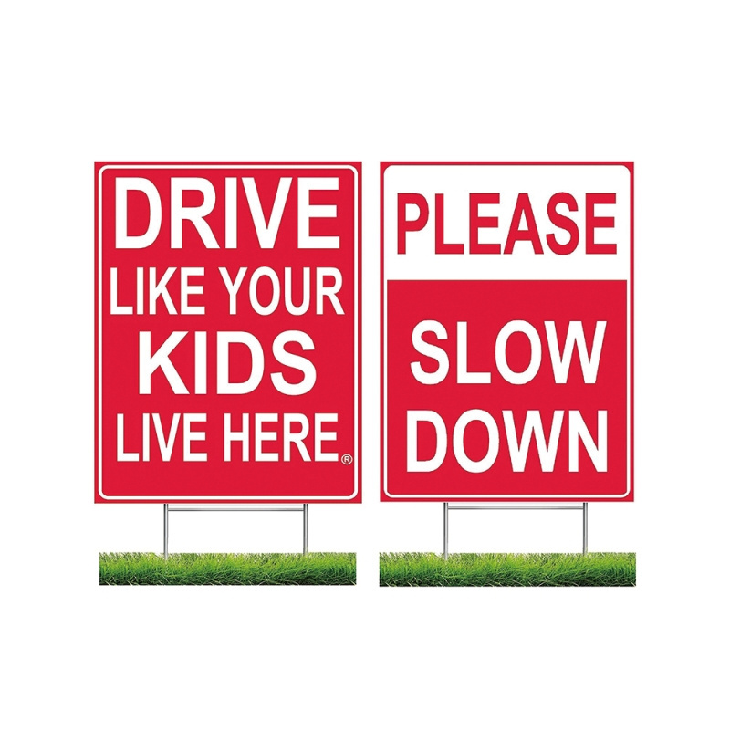 18*12 in Slow Down Children at Play Safety Signs for Street with Stakes, Caution Kids Playing Traffic Crossing Sign