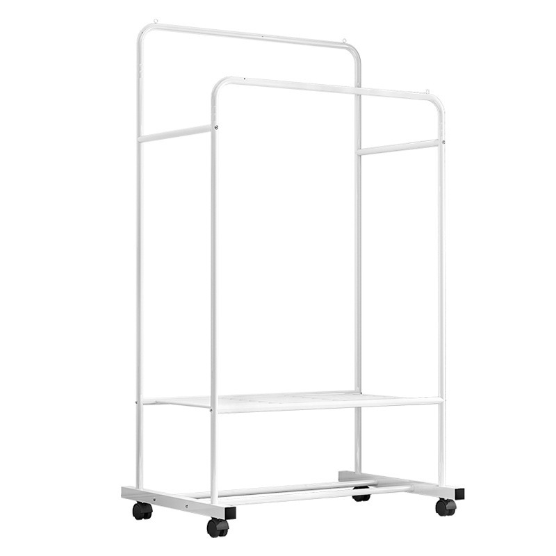 ZQ18 Double Rod Portable Clothing Hanging Garment Rack with Wheel Laundry Hanger