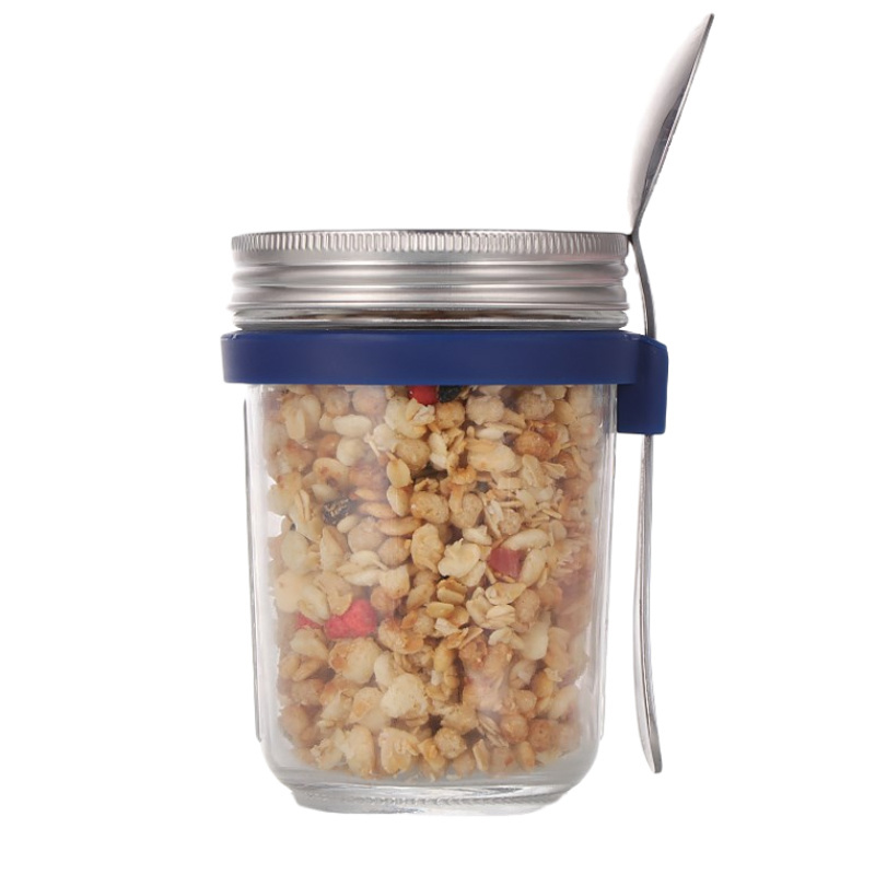 FF1128 Overnight Oats Jars with Stainless Steel Lids for Cereal On The Go Cup Glass Mason Jars Overnight Oats Containers