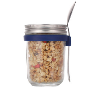 FF1128 Overnight Oats Jars with Stainless Steel Lids for Cereal On The Go Cup Glass Mason Jars Overnight Oats Containers