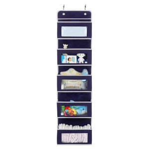 FF297 Non Woven Organizer Wall Mount Storage Bag with Clear Window 2 Sturdy Hooks 5 Large Pockets Hanging Closet Organizer