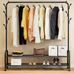 ZQ29 Metal Wardrobe Closet System Shelves Portable Clothes Storage Rack Heavy Duty Black Color Home Garment Shelf