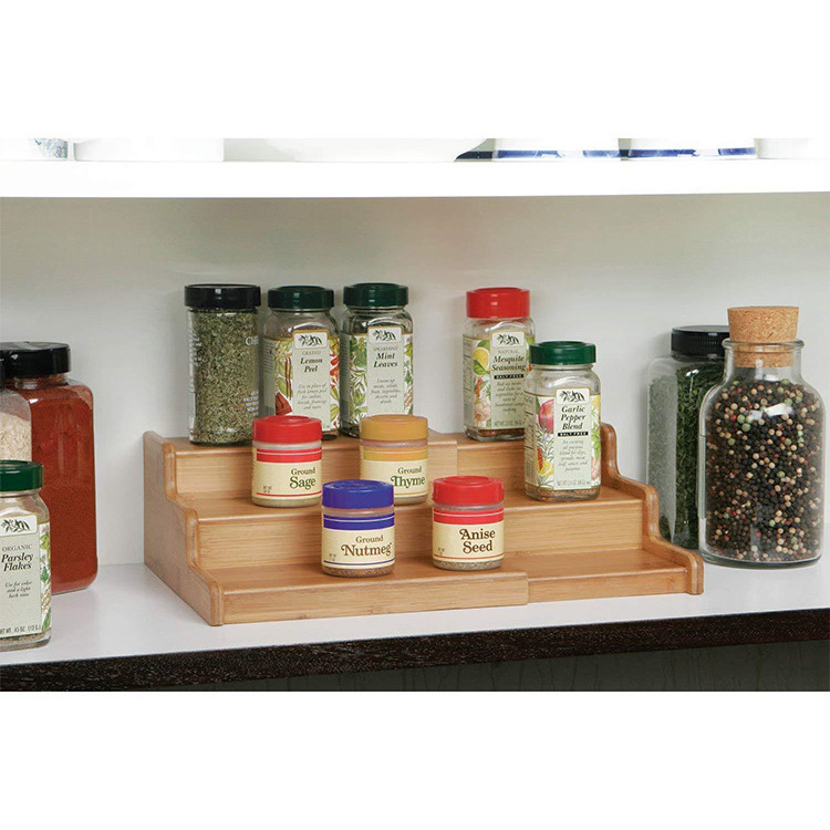 QL362  Hot Sale Kitchen Storage Seasoning Rack Retractable Multifunctional Shelf Bamboo Kitchen Storage Display Rack