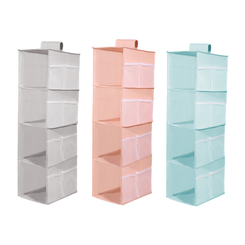 FF1105 Oxford Fabrics 4-Tier Collapsible Hanging Storage Shelves with 6 Side Pockets for Clothes Shoes Hanging Closet Organizer