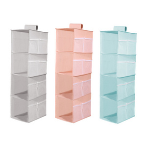 FF1105 Oxford Fabrics 4-Tier Collapsible Hanging Storage Shelves with 6 Side Pockets for Clothes Shoes Hanging Closet Organizer