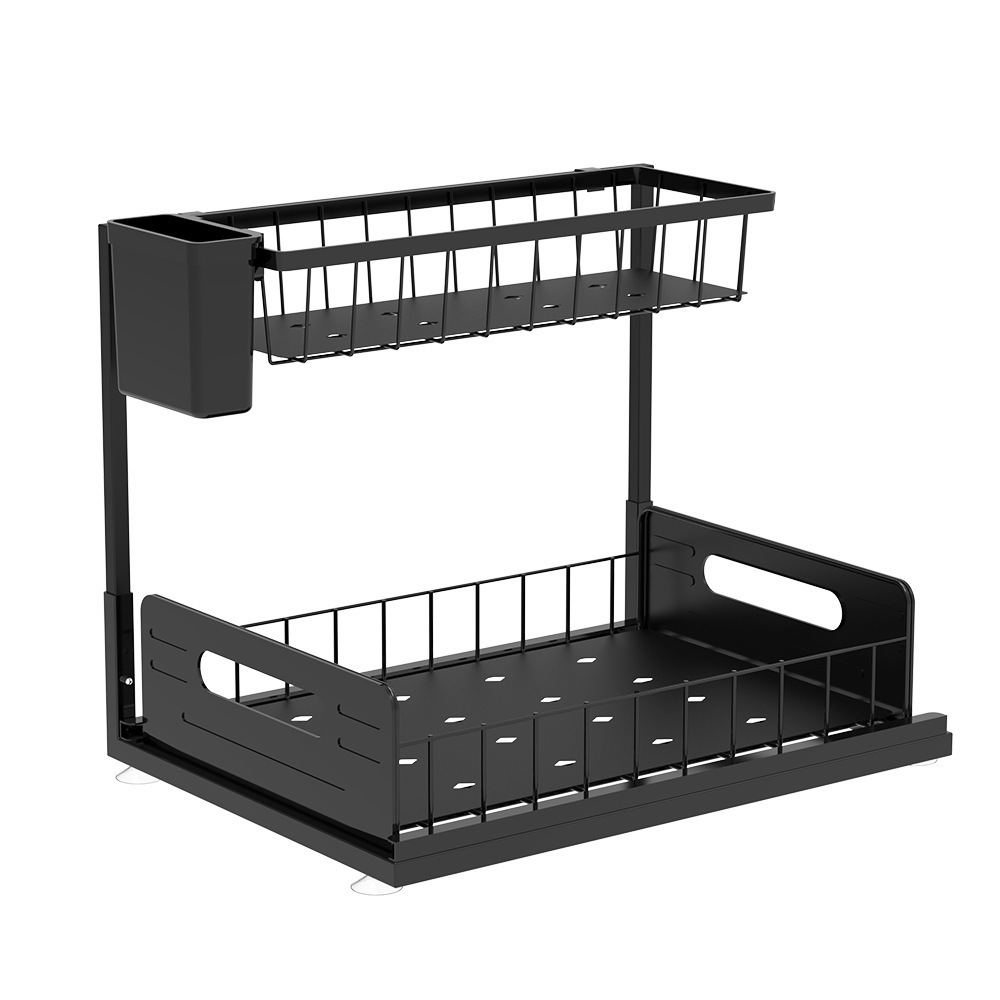 FF1499 2 Tier Slide Out Under Cabinet Storage Rack Countertop Storage Shelf Office Bathroom Kitchen Under Sink Organizer