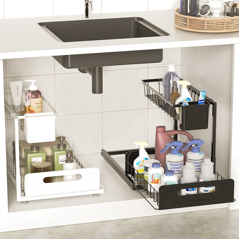 FF1499 2 Tier Slide Out Under Cabinet Storage Rack Countertop Storage Shelf Office Bathroom Kitchen Under Sink Organizer