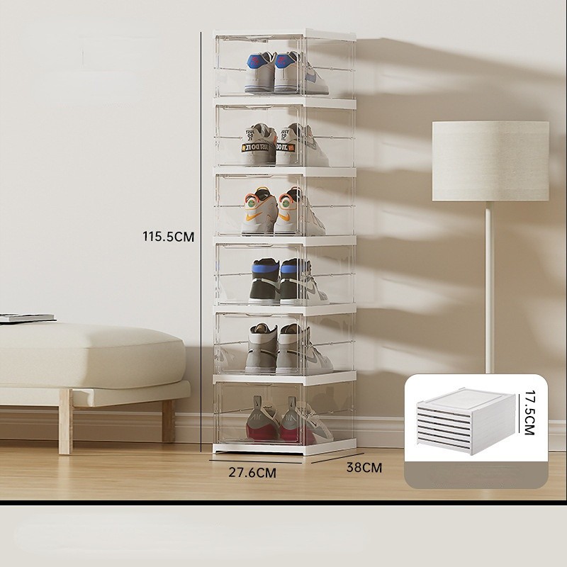 FF1683 Sturdy Collapsible Plastic Sneaker Cabinet Bins Free Installation Foldable Shoe Storage Boxes Stackable Clear Shoe Box