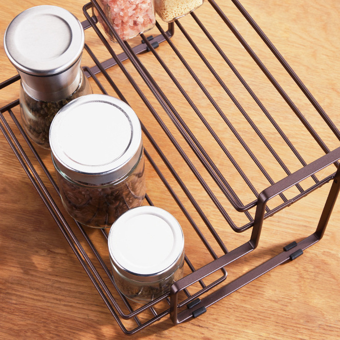 TXL330 Kitchen Double Layer Condiment Seasoning Storage Rack Iron Art Punch-free Desktop Pepper Bottle Spice Jars Rack