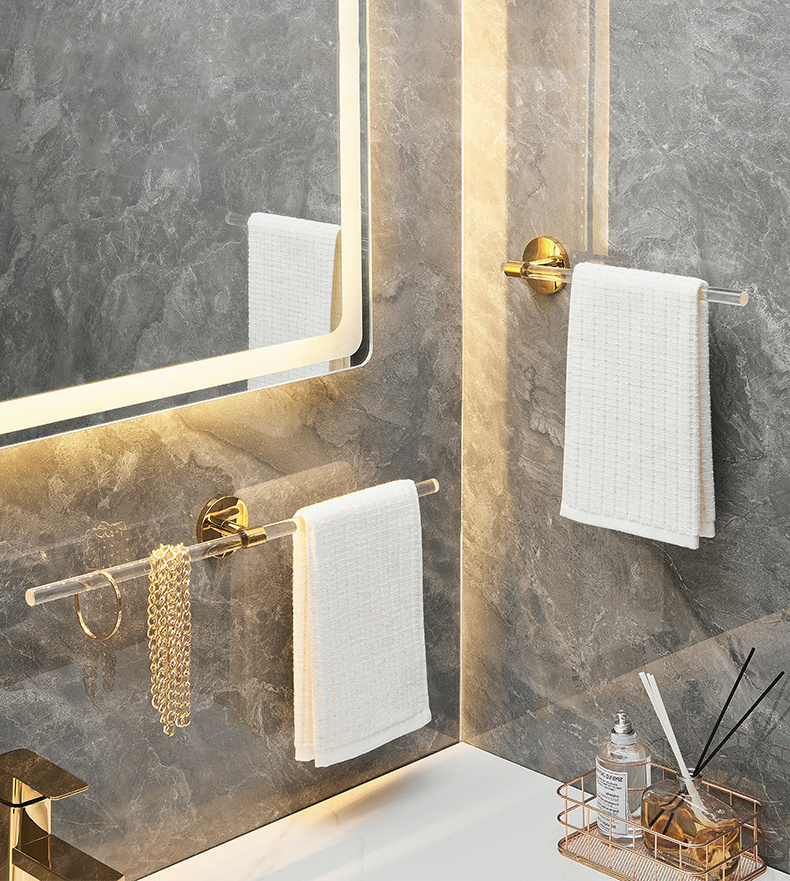 GG456 Luxury Acrylic Single Pole Towel Bar Modern Bathroom No Punching Toilet Shower Rack Wall Mounted Paper Towel Rack