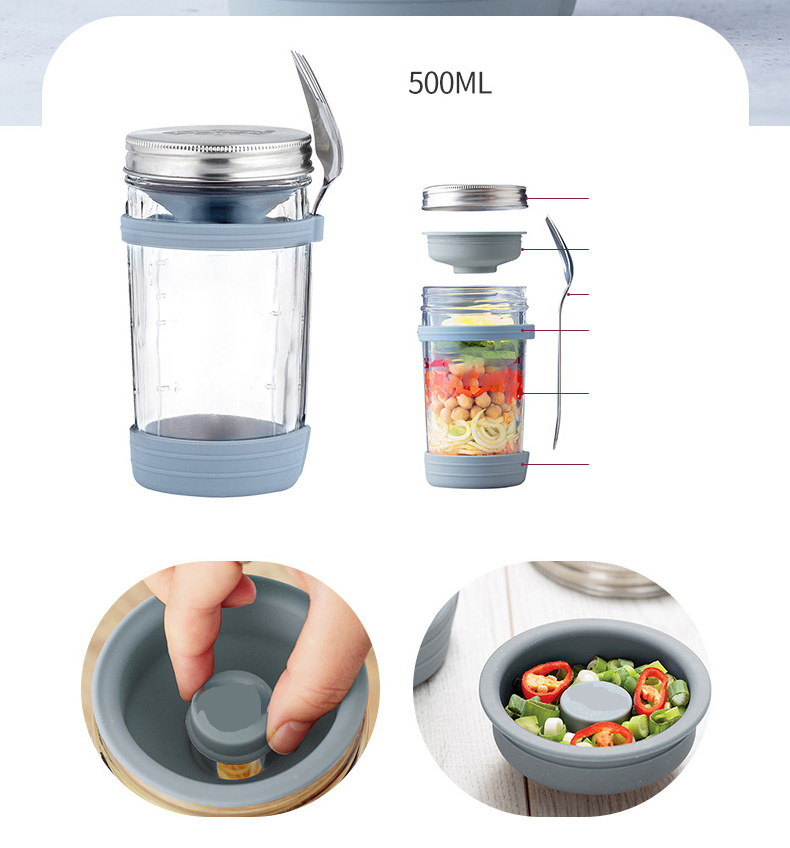 DS1917 Airtight Mason Jar Milk Food Storage Container Oatmeal Jars Overnight Oats Containers with Stainless Steel Lid and Spoon