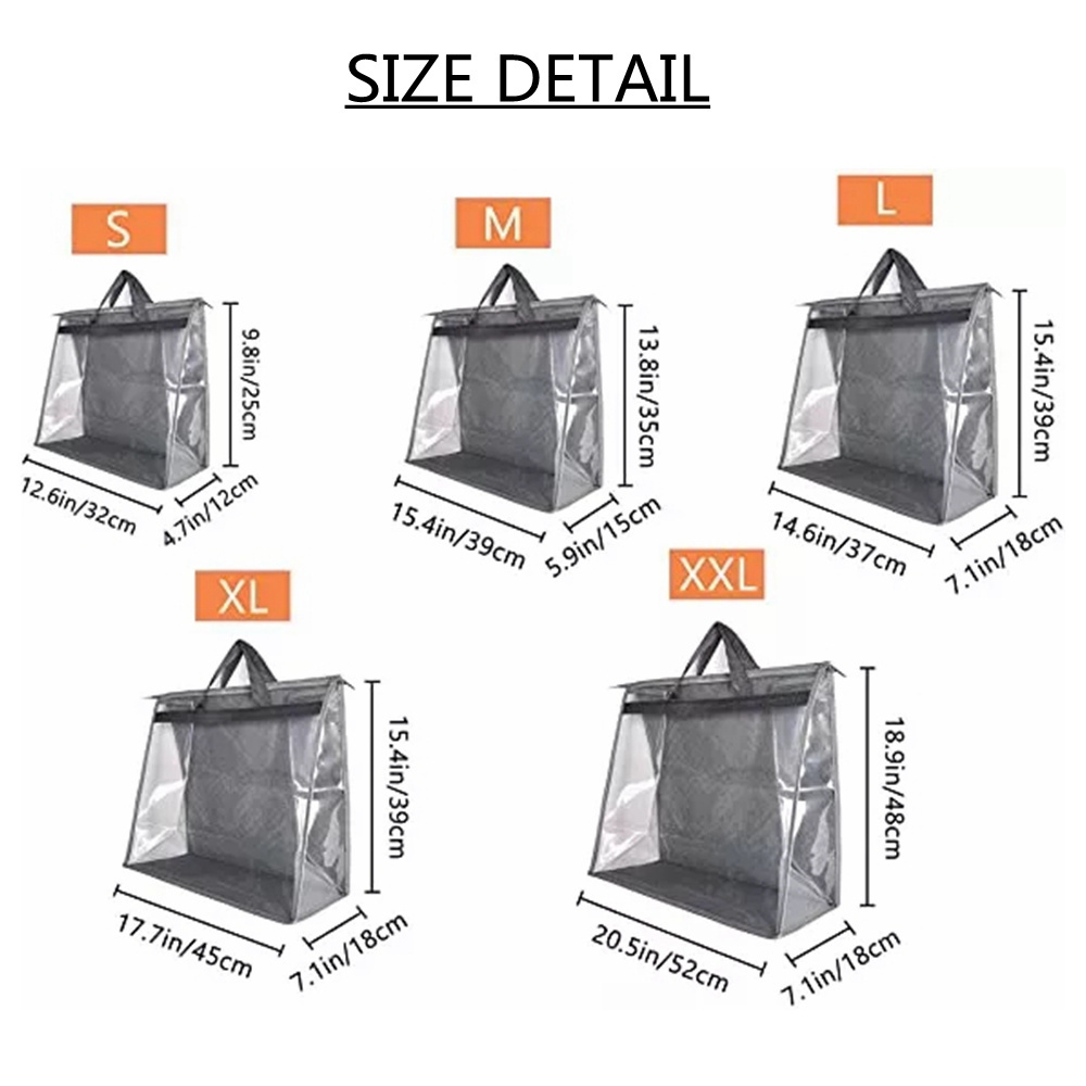 FF247 PVC Transparent Zipper Hanging Storage Bag Clear Purse Handbag Closet Storage Organizer Dust Bags for Handbags Luxury