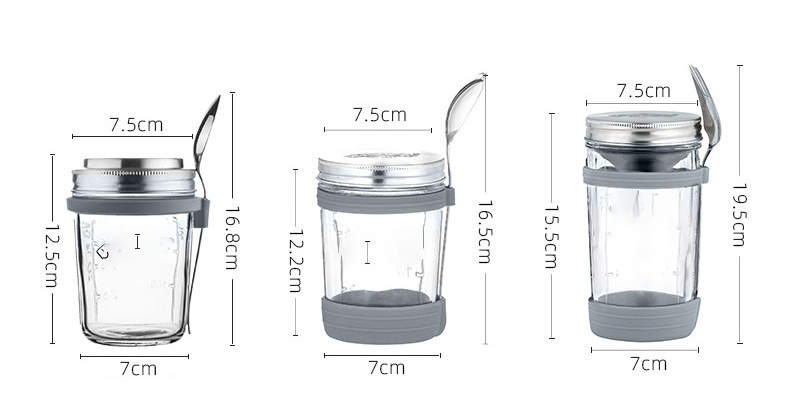 DS1917 Airtight Mason Jar Milk Food Storage Container Oatmeal Jars Overnight Oats Containers with Stainless Steel Lid and Spoon