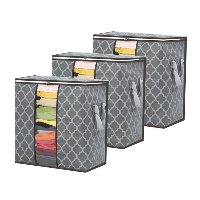 FF233 Thicken Pattern Non-woven Storage Containers Blanket Clothes Foldable Organizer with Reinforced Handle Large Storage Bag