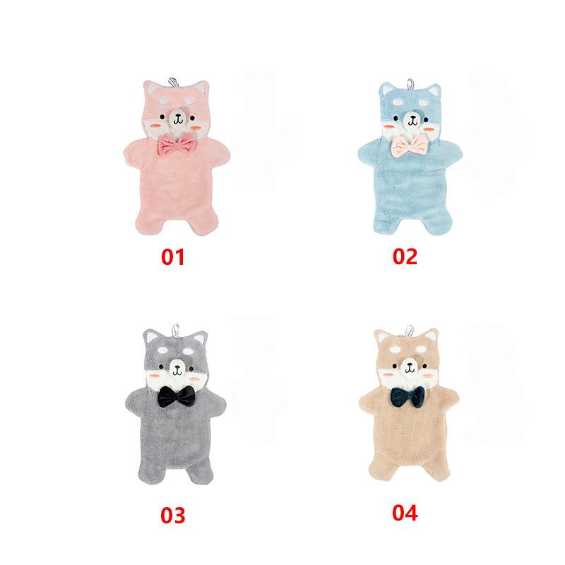 DS976 Absorbent Fast Drying Coral Fleece Household Kitchen Hanging Cleaning Cloth Handkerchief Cartoon Bear Hanging Hand Towel