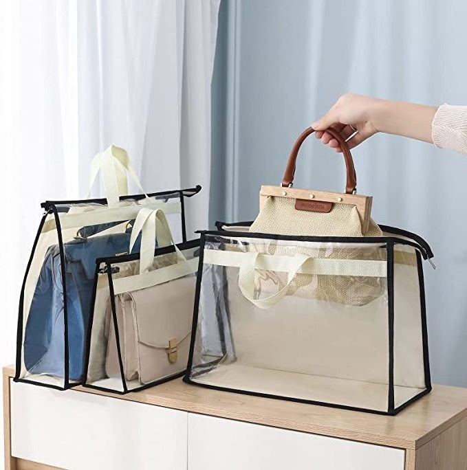 FF247 PVC Transparent Zipper Hanging Storage Bag Clear Purse Handbag Closet Storage Organizer Dust Bags for Handbags Luxury