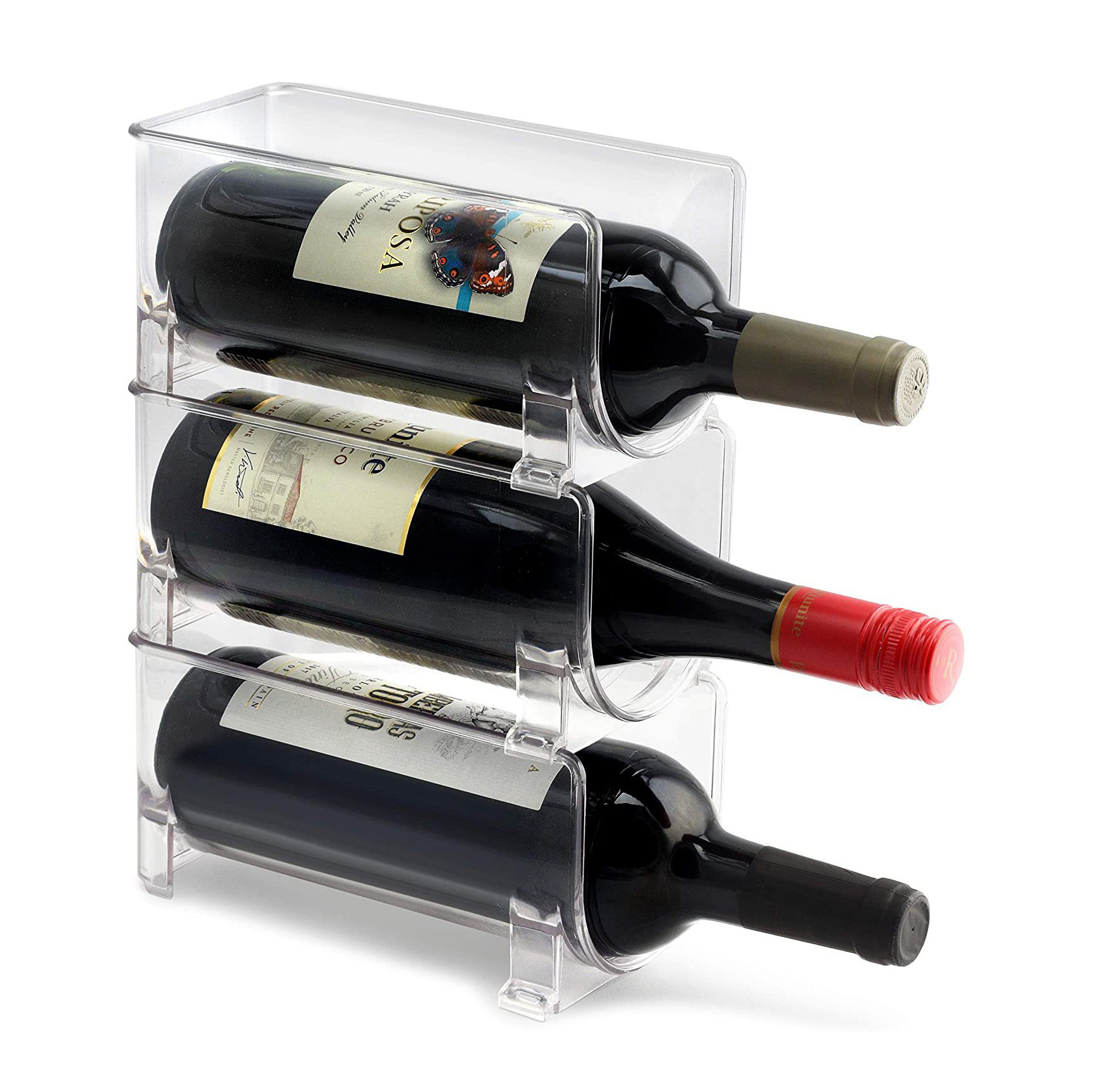 FF1383 Kitchen Cabinet Fridge Drink Organizer Refrigerator Wine Bottle Organizer Holder Stackable Plastic Wine Storage Rack