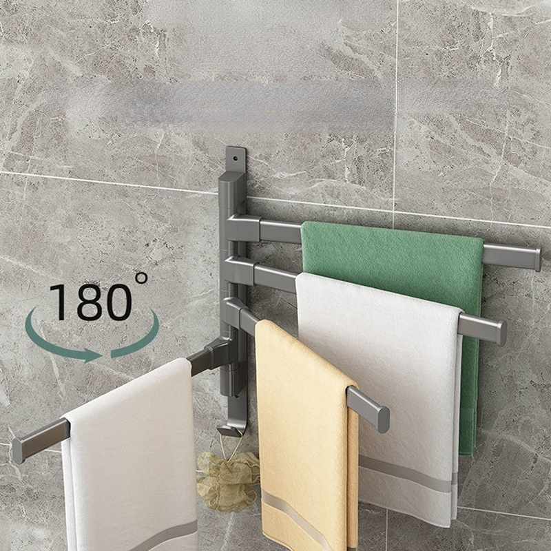 FF699 Aluminum Bathroom Shower Room Towel Holder with Hook Space Saving Wall Mounted Multilayer Towel Rack