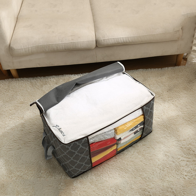 FF233 Thicken Pattern Non-woven Storage Containers Blanket Clothes Foldable Organizer with Reinforced Handle Large Storage Bag