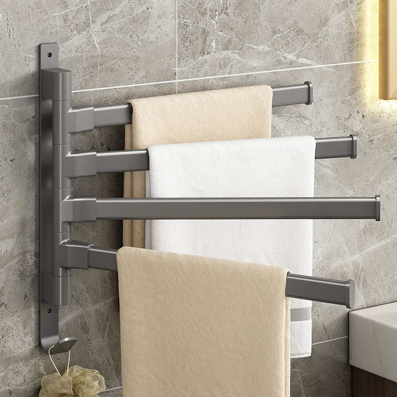 FF699 Aluminum Bathroom Shower Room Towel Holder with Hook Space Saving Wall Mounted Multilayer Towel Rack