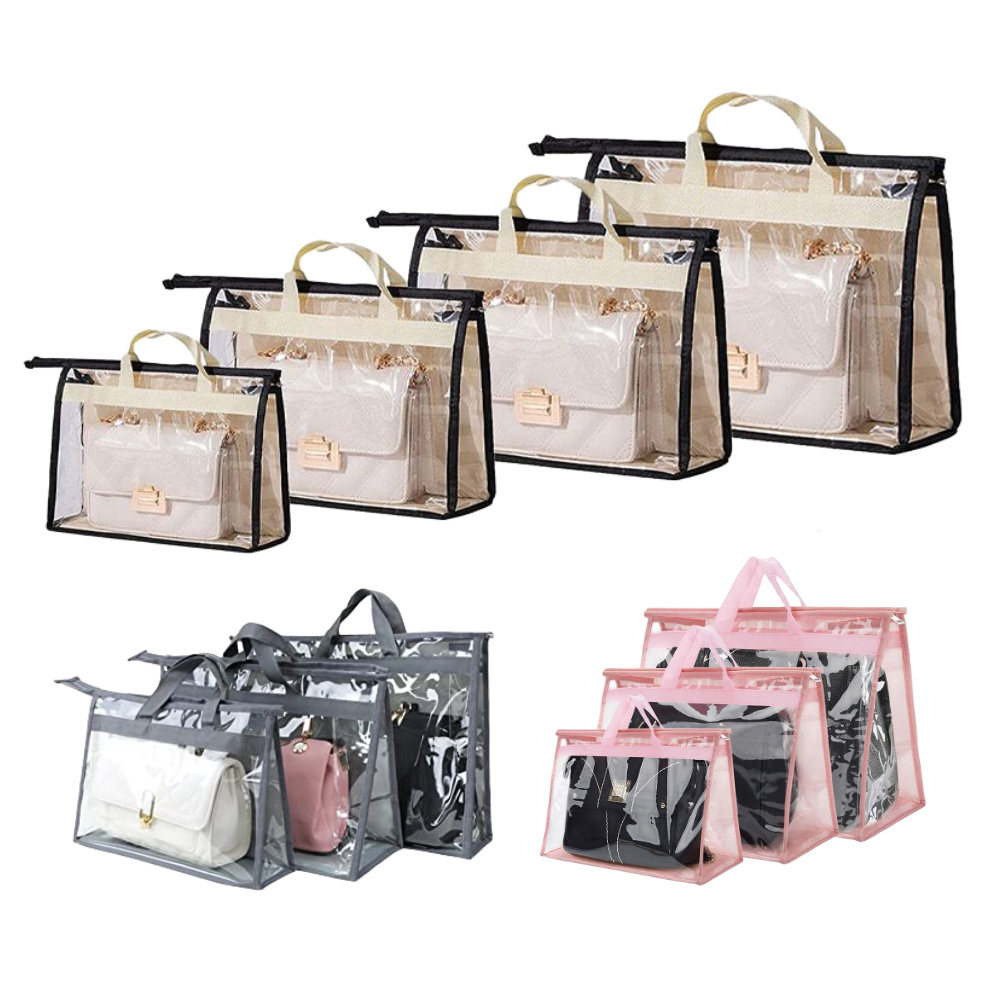 FF247 PVC Transparent Zipper Hanging Storage Bag Clear Purse Handbag Closet Storage Organizer Dust Bags for Handbags Luxury