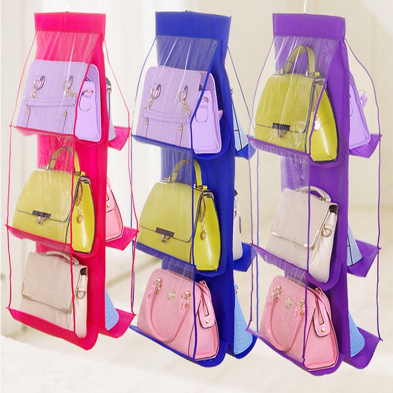 LTT1400 Double Sided Wardrobe Closet Hanging Transparent Storage Bag Foldable Purse Handbag Storage Organizer