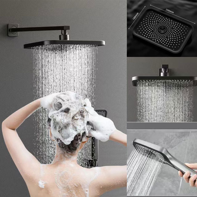 Rainfall Shower Recessed Wall Mounted Concealed Shower Valve Handheld Nozzle Control Valve Brass Stainless Steel Square Bathroom