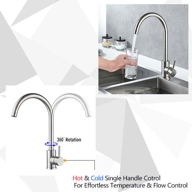 Stainless Steel Brushed Nickel Single Handle High Arc Kitchen Faucet, Commercial Single Hole Kitchen Sink Faucet, Modern Single