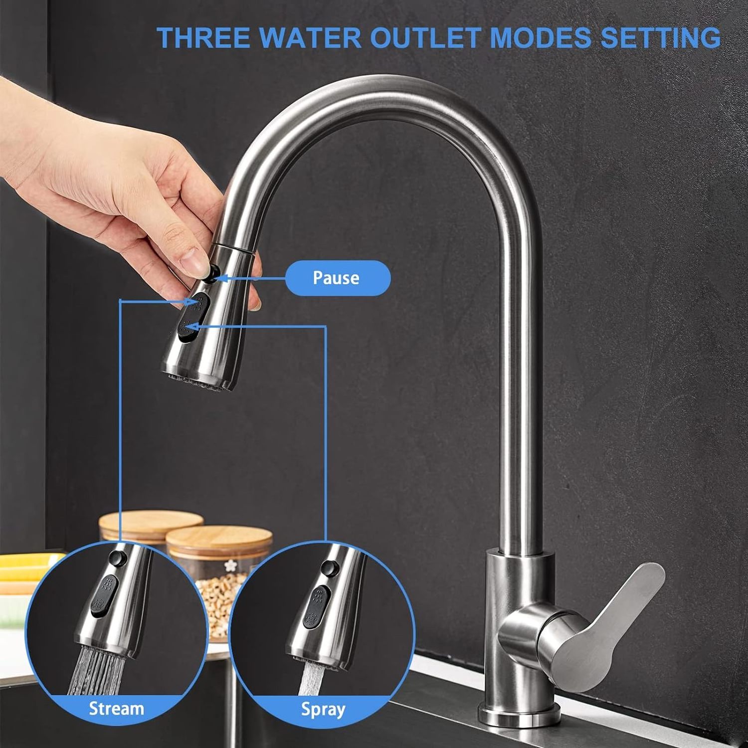 Brushed nickel stainless steel kitchen faucet Pull-out kitchen sink faucet with gravity ball multi-rinse function