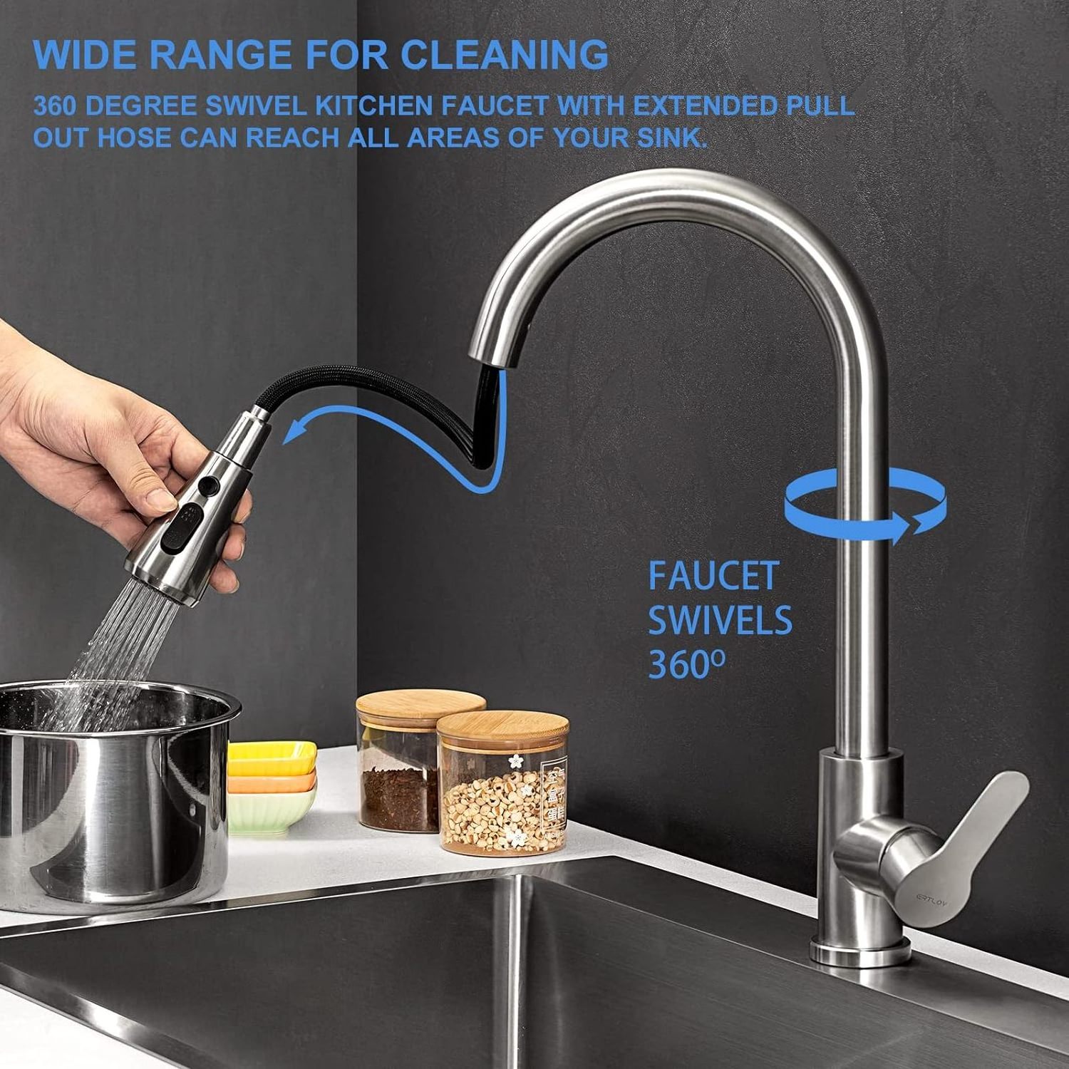 Brushed nickel stainless steel kitchen faucet Pull-out kitchen sink faucet with gravity ball multi-rinse function