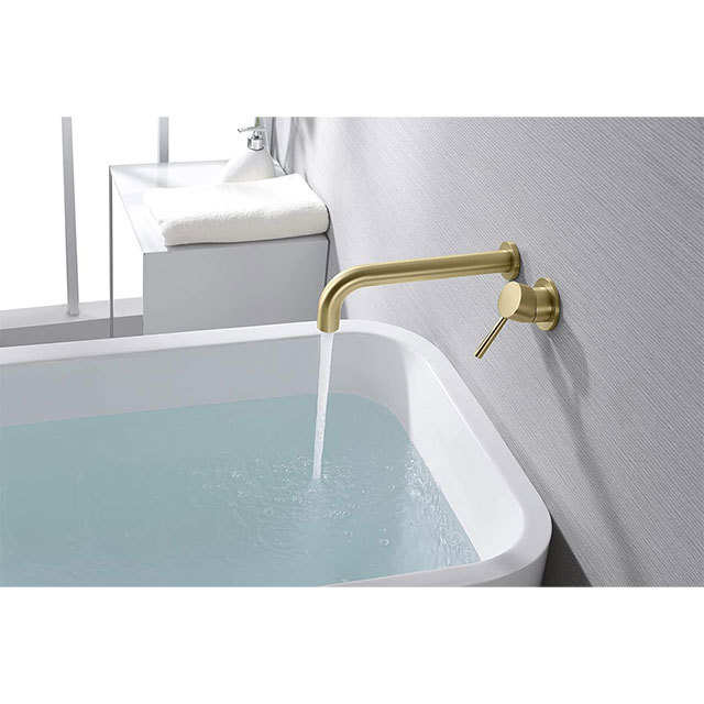 Wall Mount Bath Tub Faucet Brushed Gold Tub Filler Extra Long Spout with High Flow Rate Basin faucet wall mount