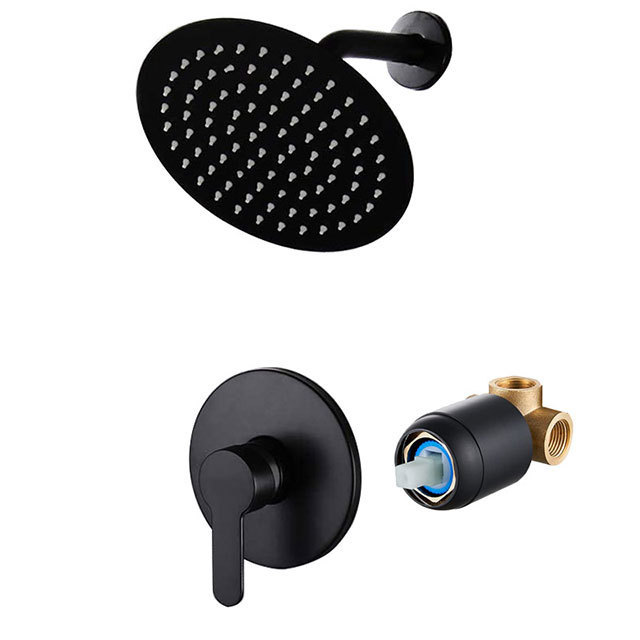 Matte Black Single Function Shower Trim Kit Shower Faucet Kit Wall Mounted 8 Inch Round Rain Shower Head