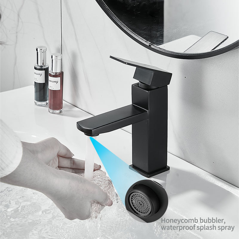 bathroom faucet 3 hole Matte Black Bathroom Faucet  Modern Single Handle Vanity Faucet Lead-Free with Hole Caps and Supply Pipe